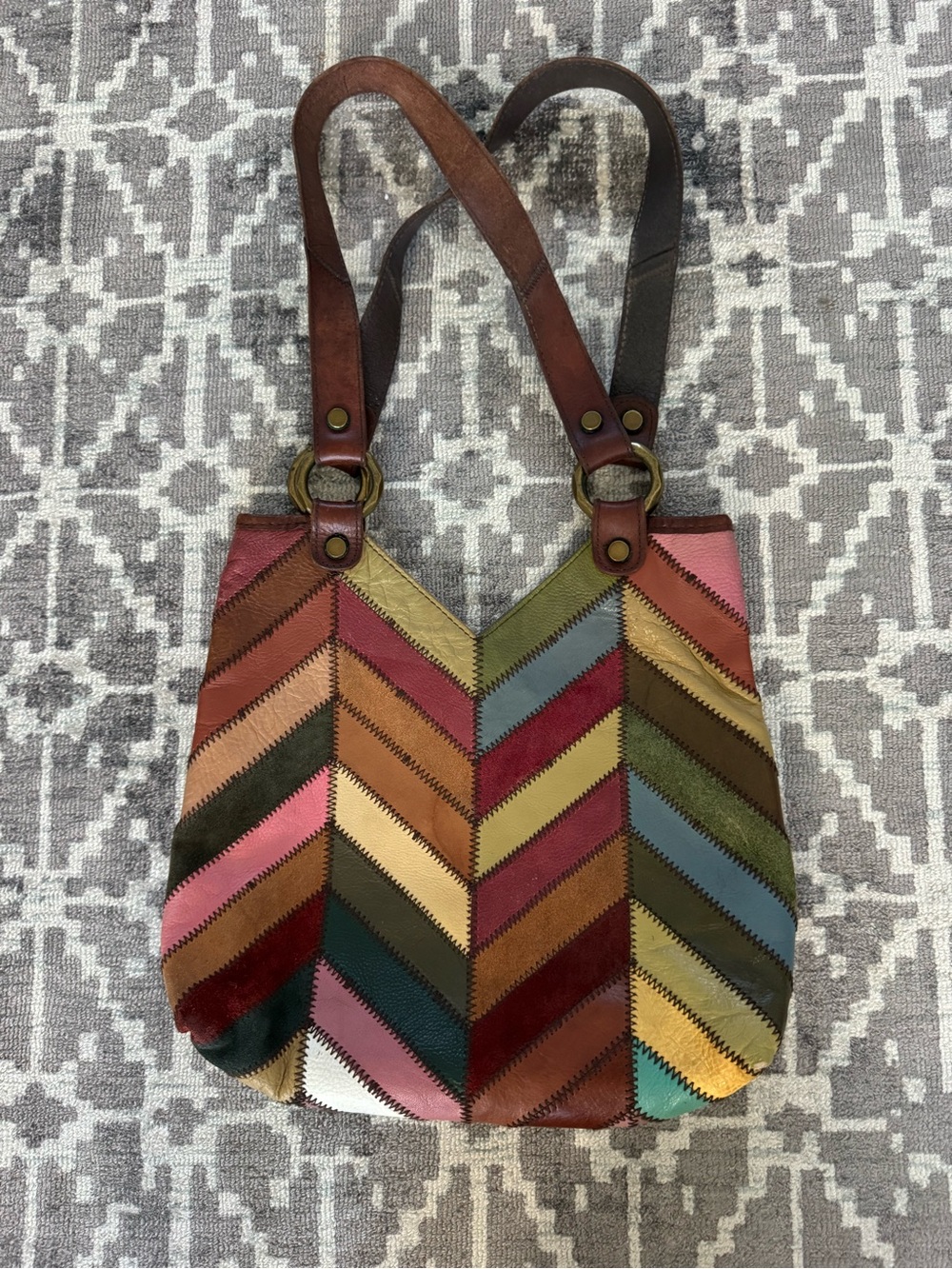 Vintage Y2K Lucky Brand Multicolor Patchwork Leather Chevron Shoulder Bag